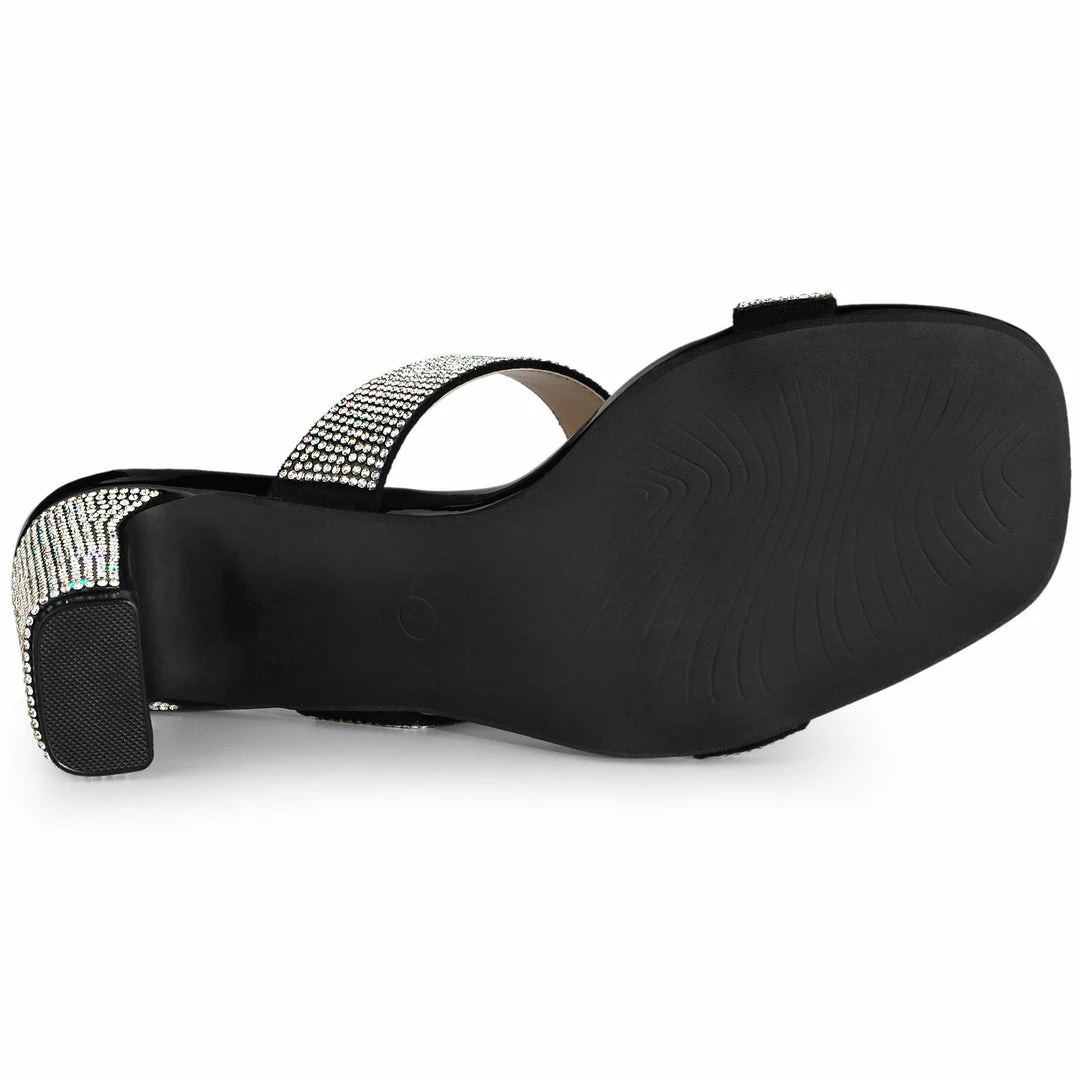 Allegra K Shoes Women's Rhinestone Square Toe Chunky Heel Slides Sandals 9 Allegra K Shoes Women's Rhinestone Square Toe Chunky Heel Slides Sandals