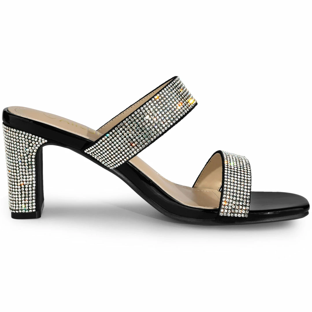 Allegra K Shoes Women's Rhinestone Square Toe Chunky Heel Slides Sandals 10 Allegra K Shoes Women's Rhinestone Square Toe Chunky Heel Slides Sandals