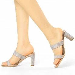 Allegra K Shoes Women's Rhinestone Square Toe Chunky Heel Slides Sandals 26 Allegra K Shoes Women's Rhinestone Square Toe Chunky Heel Slides Sandals