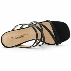 Allegra K Women's Slip-On Crisscross Strap Block Heels Sandals Shoes