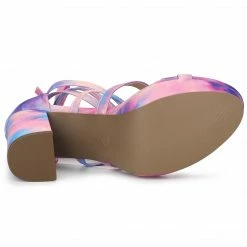 Allegra K Women's Tie Dye Platform Chunky Heel Lace Up Sandals