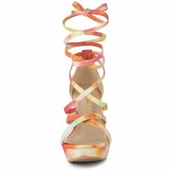 Allegra K Women's Tie Dye Platform Chunky Heel Lace Up Sandals