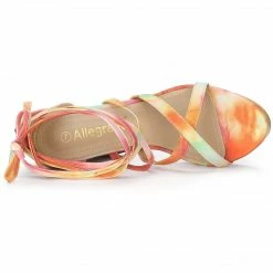 Allegra K Women's Tie Dye Platform Chunky Heel Lace Up Sandals