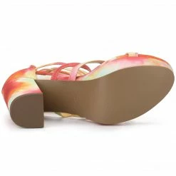 Allegra K Women's Tie Dye Platform Chunky Heel Lace Up Sandals