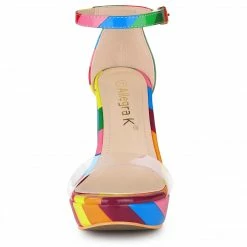 Allegra K Women's Printed Clear Platform Chunky Heel Sandals