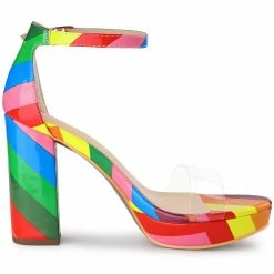 Allegra K Women's Printed Clear Platform Chunky Heel Sandals