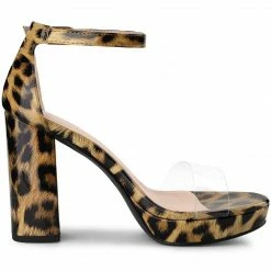 Allegra K Women's Printed Clear Platform Chunky Heel Sandals