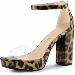 Allegra K Women's Printed Clear Platform Chunky Heel Sandals