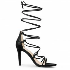 Allegra K Women's Strappy Straps Lace Up Stiletto Heel Sandals