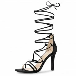 Allegra K Women's Strappy Straps Lace Up Stiletto Heel Sandals