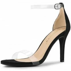 Allegra K Shoes Women's Open Toe Clear Ankle Strap Stiletto Heel Sandals