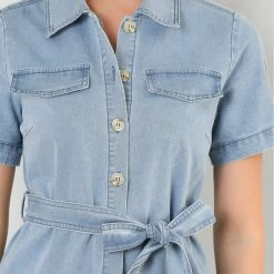 Allegra K Women's Jean Button Down Denim Belted Turndown Collar Shirtdress 39 Allegra K Women's Jean Button Down Denim Belted Turndown Collar Shirtdress