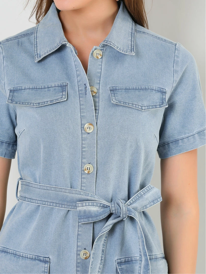 Allegra K Women's Jean Button Down Denim Belted Turndown Collar Shirtdress 15 Allegra K Women's Jean Button Down Denim Belted Turndown Collar Shirtdress