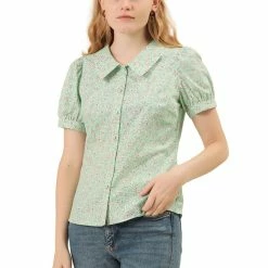Allegra K Women's Puff Sleeves Turndown Collar Button Down Floral Blouse 11 Allegra K Women's Puff Sleeves Turndown Collar Button Down Floral Blouse
