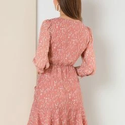 Allegra K Women's 3/4 Sleeve Ruffle Hem Buttons Decor Drawstring Ruched Chiffon Dress 24 Allegra K Women's 3/4 Sleeve Ruffle Hem Buttons Decor Drawstring Ruched Chiffon Dress