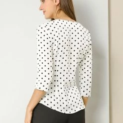 Allegra K Women's Polka Dots 3/4 Sleeve Casual Button Front Blouse Top 56 Allegra K Women's Polka Dots 3/4 Sleeve Casual Button Front Blouse Top