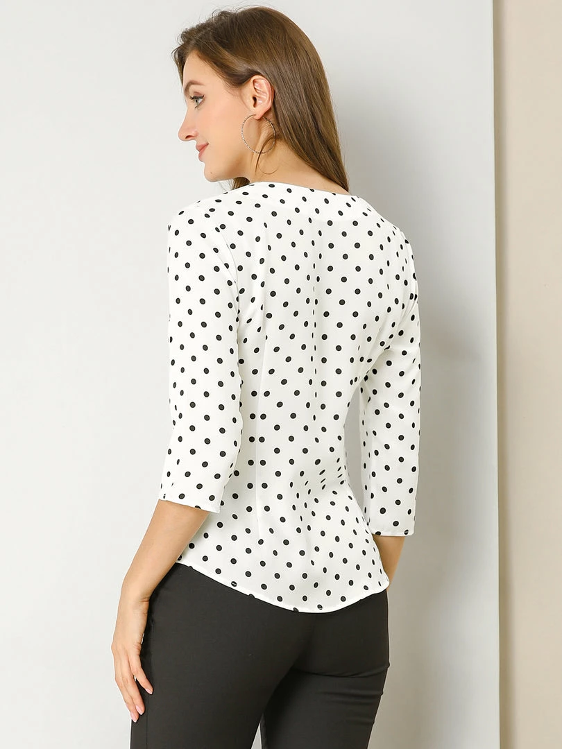 Allegra K Women's Polka Dots 3/4 Sleeve Casual Button Front Blouse Top 26 Allegra K Women's Polka Dots 3/4 Sleeve Casual Button Front Blouse Top