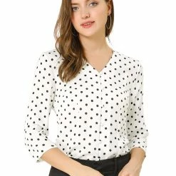 Allegra K Women's Polka Dots 3/4 Sleeve Casual Button Front Blouse Top 52 Allegra K Women's Polka Dots 3/4 Sleeve Casual Button Front Blouse Top