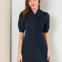 Allegra K Women's Ruffle Neck Button Down Tie Waist Shirt Dress 47 Allegra K Women's Ruffle Neck Button Down Tie Waist Shirt Dress