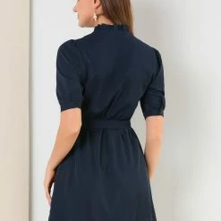 Allegra K Women's Ruffle Neck Button Down Tie Waist Shirt Dress 48 Allegra K Women's Ruffle Neck Button Down Tie Waist Shirt Dress