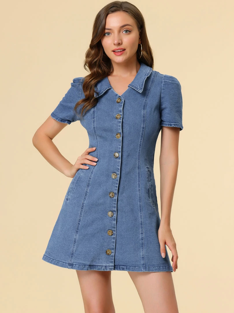 Allegra K Womens Turndown Collar Vertical Pocket Demin Dress 6 Allegra K Womens Turndown Collar Vertical Pocket Demin Dress
