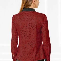 Allegra K Women's Work Office Tops Blouses Long Sleeve Pintuck Dots Button Up Shirts