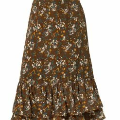 Allegra K Women's Printed Elastic Waist Tiered Ruffle Hem Flowy Midi Skirt