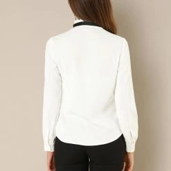 Allegra K Women's Work Office Top Blouse Ruffle Neck Long Sleeve Ribbon Button Down Shirt 14 Allegra K Women's Work Office Top Blouse Ruffle Neck Long Sleeve Ribbon Button Down Shirt