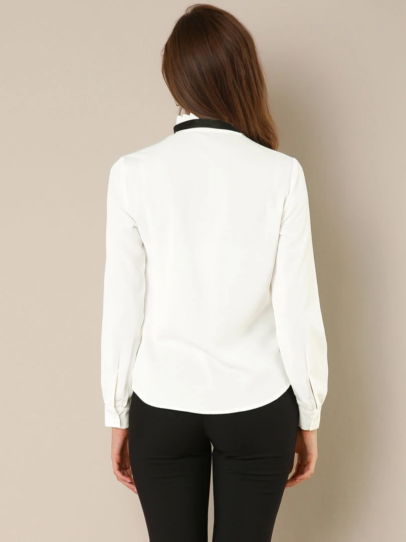 Allegra K Women's Work Office Top Blouse Ruffle Neck Long Sleeve Ribbon Button Down Shirt 8 Allegra K Women's Work Office Top Blouse Ruffle Neck Long Sleeve Ribbon Button Down Shirt