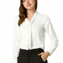 Allegra K Women's Elegant Work Office Blouse Long Sleeve Pleated Tie Neck Top Shirt 48 Allegra K Women's Elegant Work Office Blouse Long Sleeve Pleated Tie Neck Top Shirt