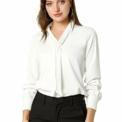 Allegra K Women's Elegant Work Office Blouse Long Sleeve Pleated Tie Neck Top Shirt 46 Allegra K Women's Elegant Work Office Blouse Long Sleeve Pleated Tie Neck Top Shirt