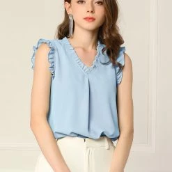 Allegra K Women's Ruffled Sleeveless Vintage Blouses Tops