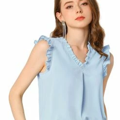 Allegra K Women's Ruffled Sleeveless Vintage Blouses Tops