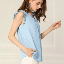 Allegra K Women's Ruffled Sleeveless Vintage Blouses Tops