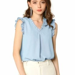 Allegra K Women's Ruffled Sleeveless Vintage Blouses Tops