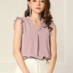 Allegra K Women's Ruffled Sleeveless Vintage Blouses Tops