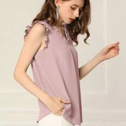 Allegra K Women's Ruffled Sleeveless Vintage Blouses Tops