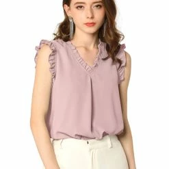 Allegra K Women's Ruffled Sleeveless Vintage Blouses Tops