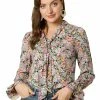 Allegra K Tie V Neck Blouse Long Trumpet Sleeve Floral Shirt Women 2 Allegra K Tie V Neck Blouse Long Trumpet Sleeve Floral Shirt Women