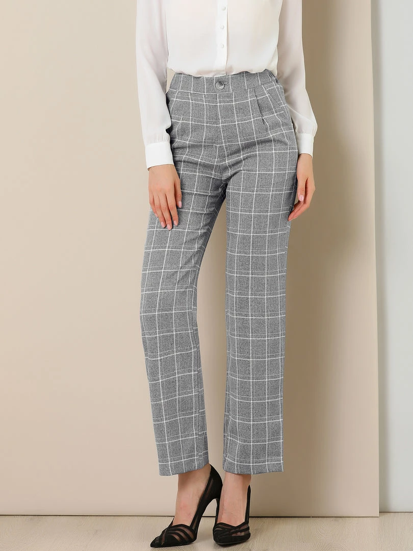 Allegra K Women's Plaid Trousers Pockets Straight Leg Pants 23 Allegra K Women's Plaid Trousers Pockets Straight Leg Pants