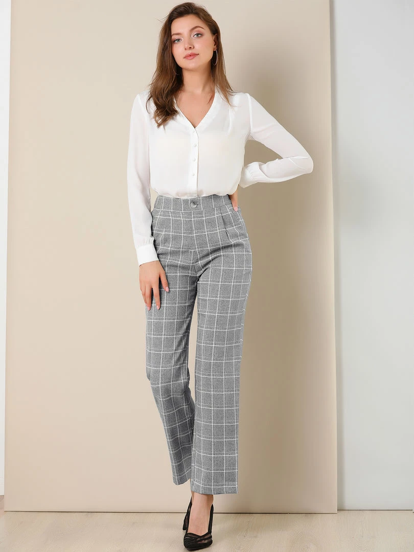 Allegra K Women's Plaid Trousers Pockets Straight Leg Pants 24 Allegra K Women's Plaid Trousers Pockets Straight Leg Pants