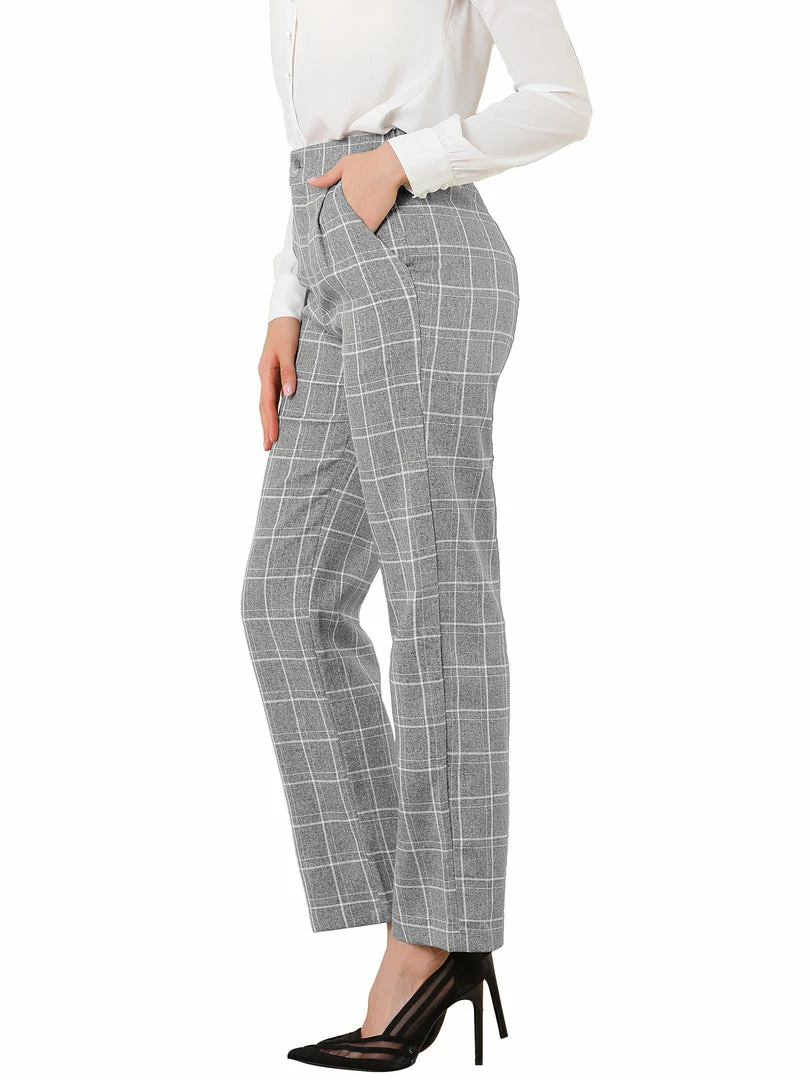 Allegra K Women's Plaid Trousers Pockets Straight Leg Pants 22 Allegra K Women's Plaid Trousers Pockets Straight Leg Pants