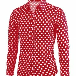 Allegra K Tops Men's Polka Dots Long Sleeve Slim Fit Printed Dress Button Down Shirt