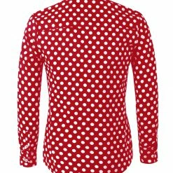 Allegra K Tops Men's Polka Dots Long Sleeve Slim Fit Printed Dress Button Down Shirt