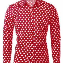 Allegra K Tops Men's Polka Dots Long Sleeve Slim Fit Printed Dress Button Down Shirt