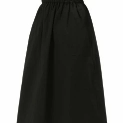 Allegra K Women's Peasant Elastic Waist Ruffle Cotton A-Line Midi Skirt With Pockets