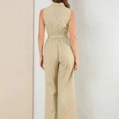 Allegra K Women's Sleeveless Jumpsuit Wide Legs Cotton Tie Button Up Work Jumpsuit 19 Allegra K Women's Sleeveless Jumpsuit Wide Legs Cotton Tie Button Up Work Jumpsuit