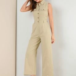 Allegra K Women's Sleeveless Jumpsuit Wide Legs Cotton Tie Button Up Work Jumpsuit 20 Allegra K Women's Sleeveless Jumpsuit Wide Legs Cotton Tie Button Up Work Jumpsuit