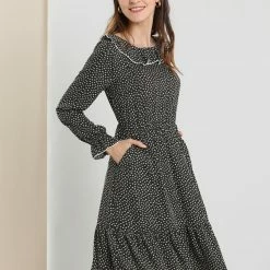 Allegra K Women's Peasant Chiffon Floral Printed Contrast Trim Ruffle Dress