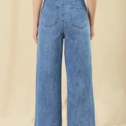 Allegra K Women’s Wide Leg Casual High Waist Denim Long Pants Trousers